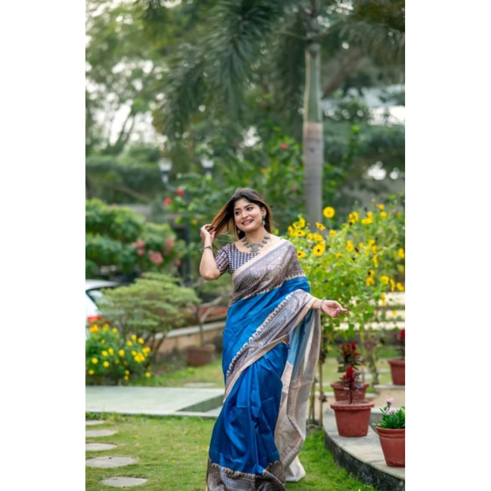 PID-65768-Generic-Women-S-Faux-Tussar-Geometric-Print-Saree-With-Unstitched-Blouse-5-5-Mtr-Royal-Bl-1000x1000-1.webp Women's Faux_Tussar Geometric_Print Saree With Unstitched Blouse 5.5Mtr (Royal_Blue) - Image 1