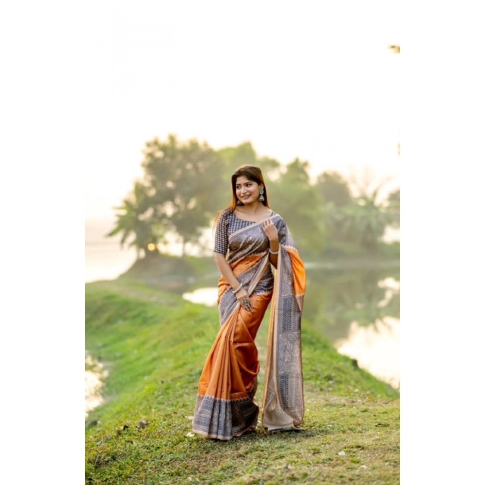 PID-65769-Generic-Women-S-Faux-Tussar-Geometric-Print-Saree-With-Unstitched-Blouse-5-5-Mtr-Rust-2-1000x1000-1.webp Women's Faux_Tussar Geometric_Print Saree With Unstitched Blouse 5.5Mtr (Rust) - Image 1