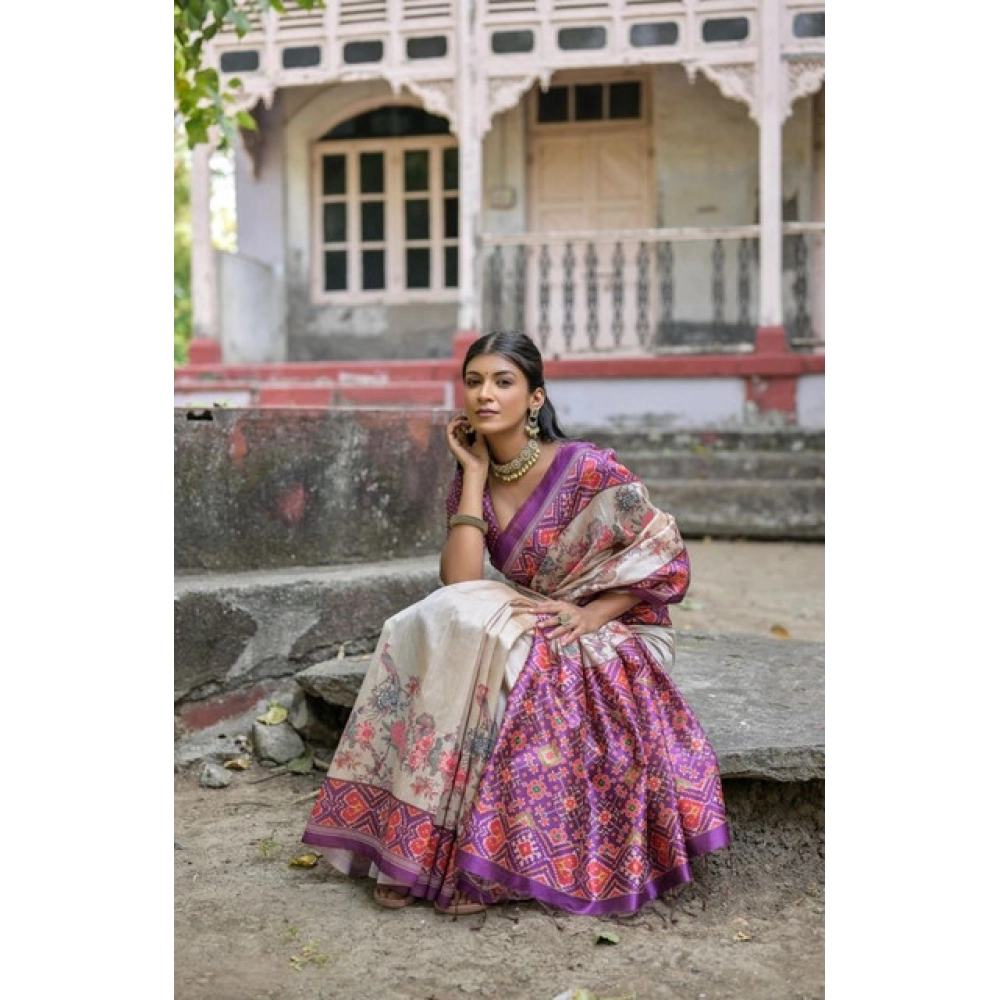PID-65772-Generic-Women-S-Faux-Tussar-Floral-Jal-With-Patola-Print-Saree-With-Unstitched-Blouse-5-5-1000x1000-1.webp Women's Faux_Tussar Floral Jal With Patola Print Saree With Unstitched Blouse 5.5Mtr (Lavender) - Image 1
