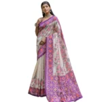 Women's Faux_Tussar Floral Jal With Patola Print Saree With Unstitched Blouse 5.5Mtr (Lavender) - Image 3
