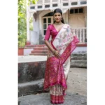 Women's Faux_Tussar Floral Jal With Patola Print Saree With Unstitched Blouse 5.5Mtr (Pink) - Image 2