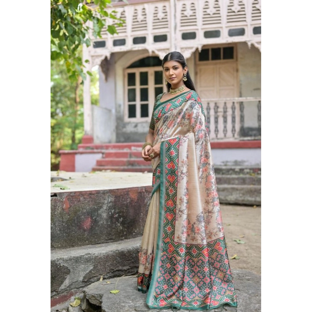 PID-65775-Generic-Women-S-Faux-Tussar-Floral-Jal-With-Patola-Print-Saree-With-Unstitched-Blouse-5-5-1000x1000-1.webp Women's Faux_Tussar Floral Jal With Patola Print Saree With Unstitched Blouse 5.5MtrĀ (Teal) - Image 1
