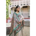 Women's Faux_Tussar Floral Jal With Patola Print Saree With Unstitched Blouse 5.5Mtr (Teal) - Image 3
