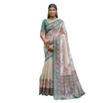 Women's Faux_Tussar Floral Jal With Patola Print Saree With Unstitched Blouse 5.5Mtr (Teal) - Image 4