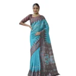 Women's Faux_Tussar Ikat Saree With Unstitched Blouse 5.5Mtr (Aqua_Blue) - Image 3