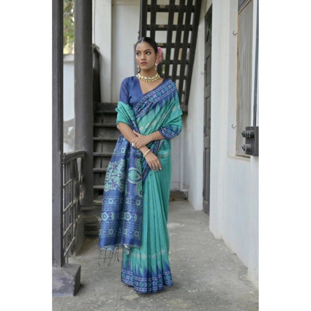 PID-65781-Generic-Women-S-Faux-Tussar-Ikat-Saree-With-Unstitched-Blouse-5-5-Mtr-Sea-Green-2-1000x1000-1.webp Women's Faux_Tussar Ikat Saree With Unstitched Blouse 5.5Mtr (Sea_Green) - Image 1