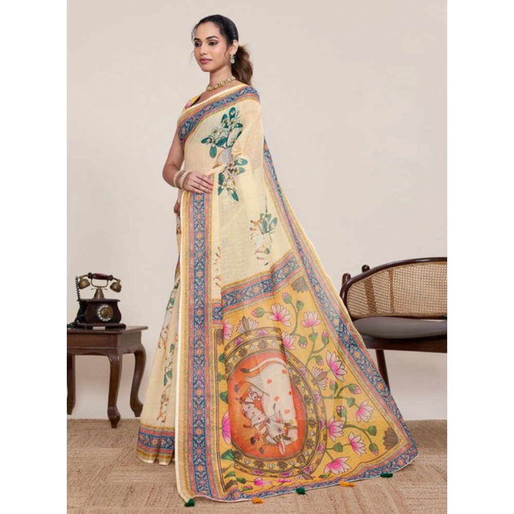 PID-65782-Generic-Women-S-Linen-Floral-Printed-Saree-With-Unstitched-Blouse-5-5-Mtr-Beige-2-1000x1000-1.webp Women's Linen Floral Printed Saree With Unstitched Blouse 5.5Mtr (Beige) - Image 1