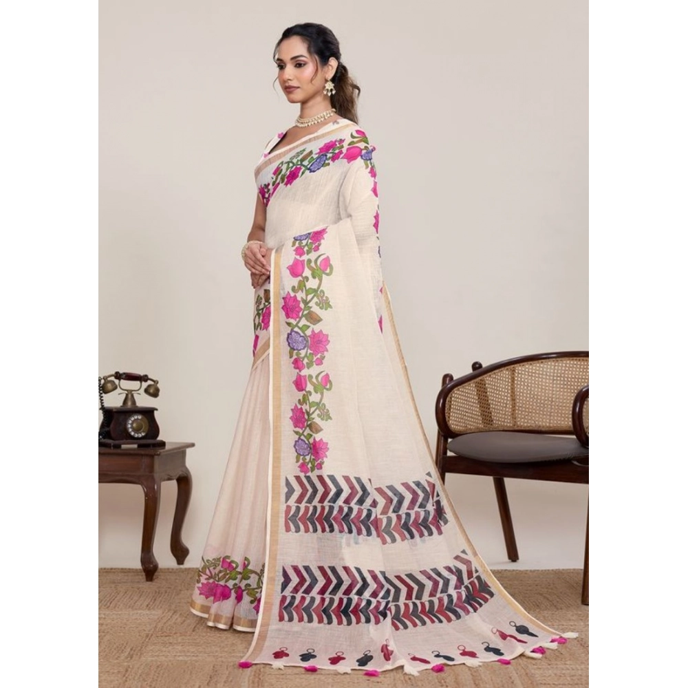 PID-65783-Generic-Women-S-Linen-Floral-Printed-Saree-With-Unstitched-Blouse-5-5-Mtr-Cream-2-1000x1000-1.webp Women's Linen Floral Printed Saree With Unstitched Blouse 5.5Mtr (Cream) - Image 1