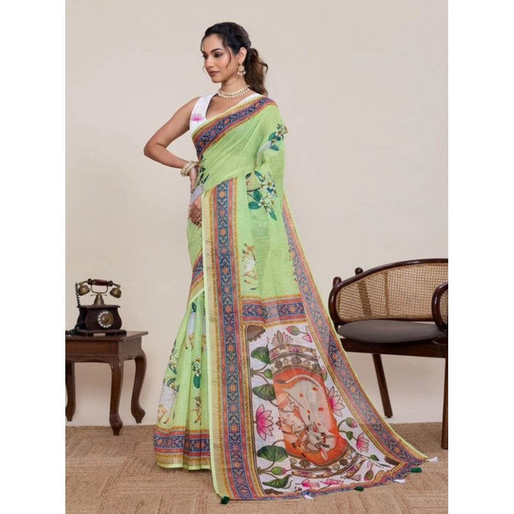 PID-65784-Generic-Women-S-Linen-Floral-Printed-Saree-With-Unstitched-Blouse-5-5-Mtr-Light-Green-2-1000x1000-1.webp Women's Linen Floral Printed Saree With Unstitched Blouse 5.5Mtr (Light Green) - Image 1