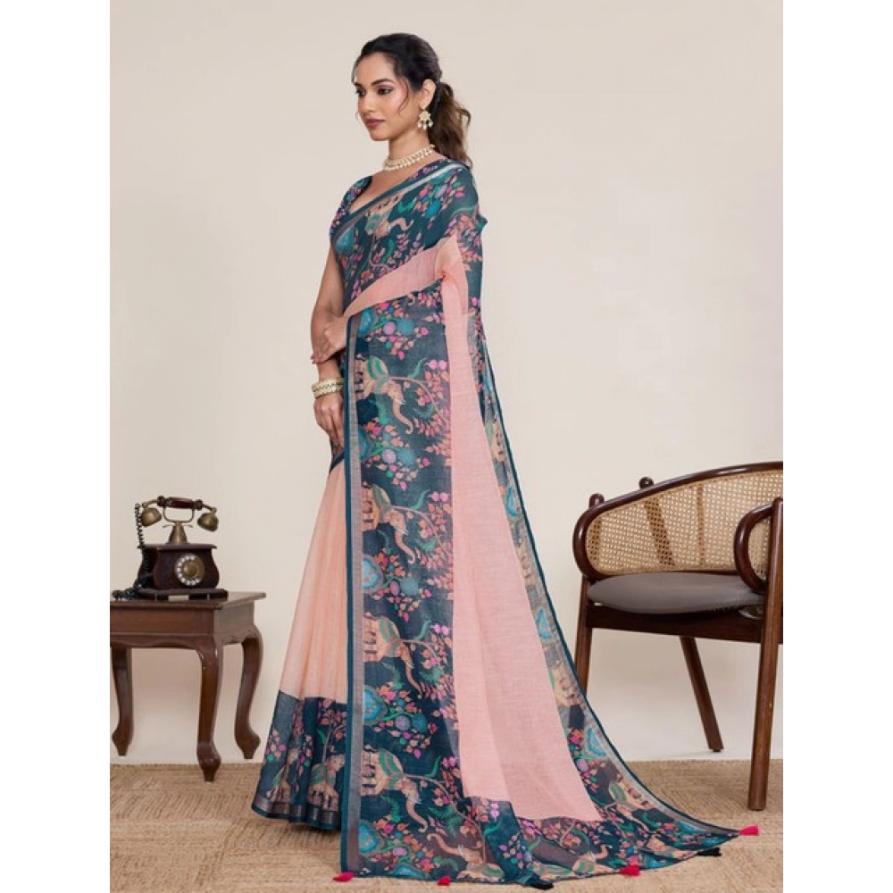 PID-65785-Generic-Women-S-Linen-Floral-Printed-Saree-With-Unstitched-Blouse-5-5-Mtr-Peach-Pink-2-1000x1000-1.webp Women's Linen Floral Printed Saree With Unstitched Blouse 5.5MtrĀ (Peach Pink) - Image 1