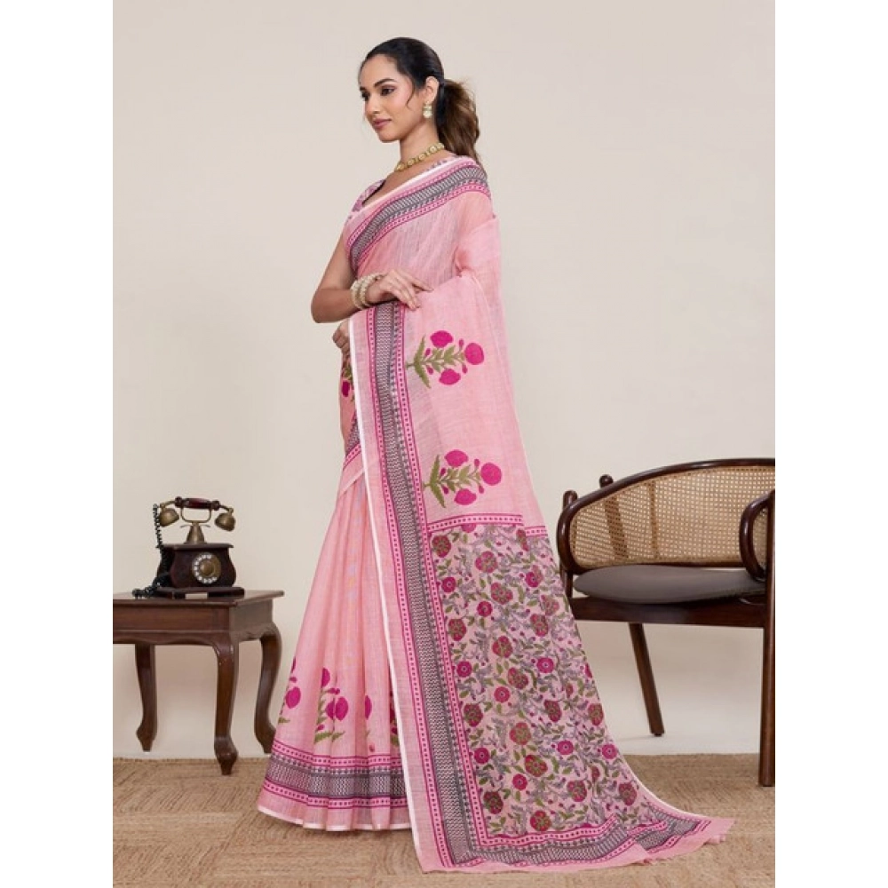PID-65786-Generic-Women-S-Linen-Floral-Printed-Saree-With-Unstitched-Blouse-5-5-Mtr-Pink-2-1000x1000-1.webp Women's Linen Floral Printed Saree With Unstitched Blouse 5.5Mtr (Pink) - Image 1