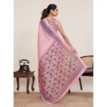 Women's Linen Floral Printed Saree With Unstitched Blouse 5.5Mtr (Pink) - Image 3