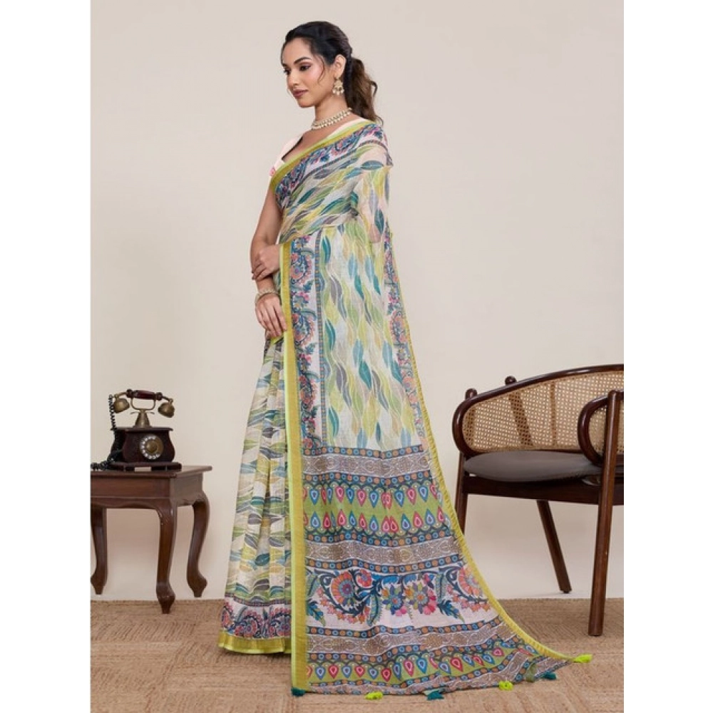 PID-65787-Generic-Women-S-Linen-Floral-Printed-Saree-With-Unstitched-Blouse-5-5-Mtr-Pista-Green-2-1000x1000-1.webp Women's Linen Floral Printed Saree With Unstitched Blouse 5.5Mtr (Pista Green) - Image 1