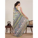 Women's Linen Floral Printed Saree With Unstitched Blouse 5.5Mtr (Pista Green) - Image 3