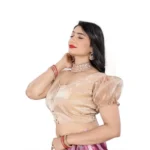 Women's Jimmy Solid Designer Neck Elastic Sleeve Readymade Blouse (Beige 38 , Alterable up to 42)-PID65826 - Image 2