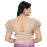 Women's Jimmy Solid Designer Neck Elastic Sleeve Readymade Blouse (Beige 38 , Alterable up to 42)-PID65826 - Image 4