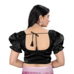 Women's Jimmy Solid Designer Neck Elastic Sleeve Readymade Blouse (Black 38 , Alterable up to 42)-PID65827 - Image 4