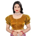 Women's Jimmy Solid Designer Neck Elastic Sleeve Readymade Blouse (Gold 38 , Alterable up to 42)-PID65828