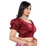 Women's Jimmy Solid Designer Neck Elastic Sleeve Readymade Blouse (Maroon 38 , Alterable up to 42)-PID65831 - Image 2