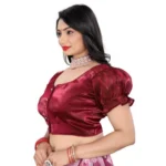 Women's Jimmy Solid Designer Neck Elastic Sleeve Readymade Blouse (Maroon 38 , Alterable up to 42)-PID65831 - Image 3