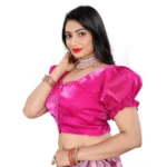 Women's Jimmy Solid Designer Neck Elastic Sleeve Readymade Blouse (Pink 38 , Alterable up to 42)-PID65832 - Image 3