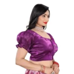 Women's Jimmy Solid Designer Neck Elastic Sleeve Readymade Blouse (Purple 38 , Alterable up to 42)-PID65833 - Image 3