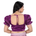 Women's Jimmy Solid Designer Neck Elastic Sleeve Readymade Blouse (Purple 38 , Alterable up to 42)-PID65833 - Image 4