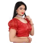 Women's Jimmy Solid Designer Neck Elastic Sleeve Readymade Blouse (Red 38 , Alterable up to 42)-PID65834 - Image 3