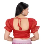 Women's Jimmy Solid Designer Neck Elastic Sleeve Readymade Blouse (Red 38 , Alterable up to 42)-PID65834 - Image 4