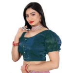 Women's Jimmy Solid Designer Neck Elastic Sleeve Readymade Blouse (Teal 38 , Alterable up to 42)-PID65835 - Image 3