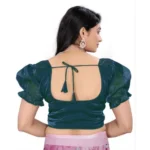 Women's Jimmy Solid Designer Neck Elastic Sleeve Readymade Blouse (Teal 38 , Alterable up to 42)-PID65835 - Image 4