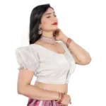Women's Jimmy Solid Designer Neck Elastic Sleeve Readymade Blouse (White 38 , Alterable up to 42)-PID65836 - Image 3