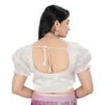 Women's Jimmy Solid Designer Neck Elastic Sleeve Readymade Blouse (White 38 , Alterable up to 42)-PID65836 - Image 4