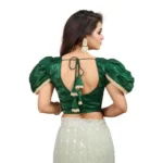 Women's Jimmy Solid V Neck Puff Sleeve Readymade Blouse (Green 38 , Alterable up to 42)-PID65839 - Image 4