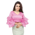 Women's Organza Solid V Neck Layered Ruffle Sleeve Readymade Blouse (Light_Pink Free Size , up to 38–40 Bust)-PID65846 - Image 4