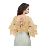 Women's Organza Solid V Neck Layered Ruffle Sleeve Readymade Blouse (Beige Free Size , up to 38–40 Bust)-PID65847 - Image 3