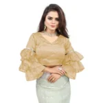 Women's Organza Solid V Neck Layered Ruffle Sleeve Readymade Blouse (Beige Free Size , up to 38–40 Bust)-PID65847 - Image 4