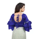 Women's Organza Solid V Neck Layered Ruffle Sleeve Readymade Blouse (Blue Free Size , up to 38–40 Bust)-PID65849 - Image 3