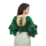 Women's Organza Solid V Neck Layered Ruffle Sleeve Readymade Blouse (Green Free Size , up to 38–40 Bust)-PID65850 - Image 3