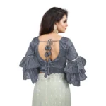 Women's Organza Solid V Neck Layered Ruffle Sleeve Readymade Blouse (Grey Free Size , up to 38–40 Bust)-PID65851 - Image 3