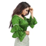 Women's Organza Solid V Neck Layered Ruffle Sleeve Readymade Blouse (Light Green Free Size , up to 38–40 Bust)-PID65852 - Image 2