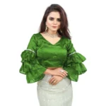 Women's Organza Solid V Neck Layered Ruffle Sleeve Readymade Blouse (Light Green Free Size , up to 38–40 Bust)-PID65852 - Image 4
