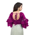 Women's Organza Solid V Neck Layered Ruffle Sleeve Readymade Blouse (Magenta Free Size , up to 38–40 Bust)-PID65853 - Image 3