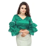 Women's Organza Solid V Neck Layered Ruffle Sleeve Readymade Blouse (Rama Free Size , up to 38–40 Bust)-PID65857 - Image 4