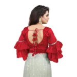 Women's Organza Solid V Neck Layered Ruffle Sleeve Readymade Blouse (Red Free Size , up to 38–40 Bust)-PID65858 - Image 2