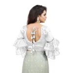 Women's Organza Solid V Neck Layered Ruffle Sleeve Readymade Blouse (White Free Size , up to 38–40 Bust)-PID65859 - Image 3