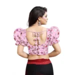 Women's Organza Printed V Neck Puff Sleeve Readymade Blouse (Light_Pink 38 , Alterable up to 42)-PID65864 - Image 3