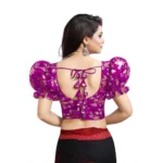 Women's Organza Printed V Neck Puff Sleeve Readymade Blouse (Light_Purple 38 , Alterable up to 42)-PID65865 - Image 3