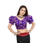 Women's Organza Printed V Neck Puff Sleeve Readymade Blouse (Purple 38 , Alterable up to 42)-PID65870 - Image 4