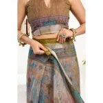 Women's Faux Linen Printed Ready to wear Saree With Unstitched Blouse 5.5Mtr (Multicolor) - Image 2